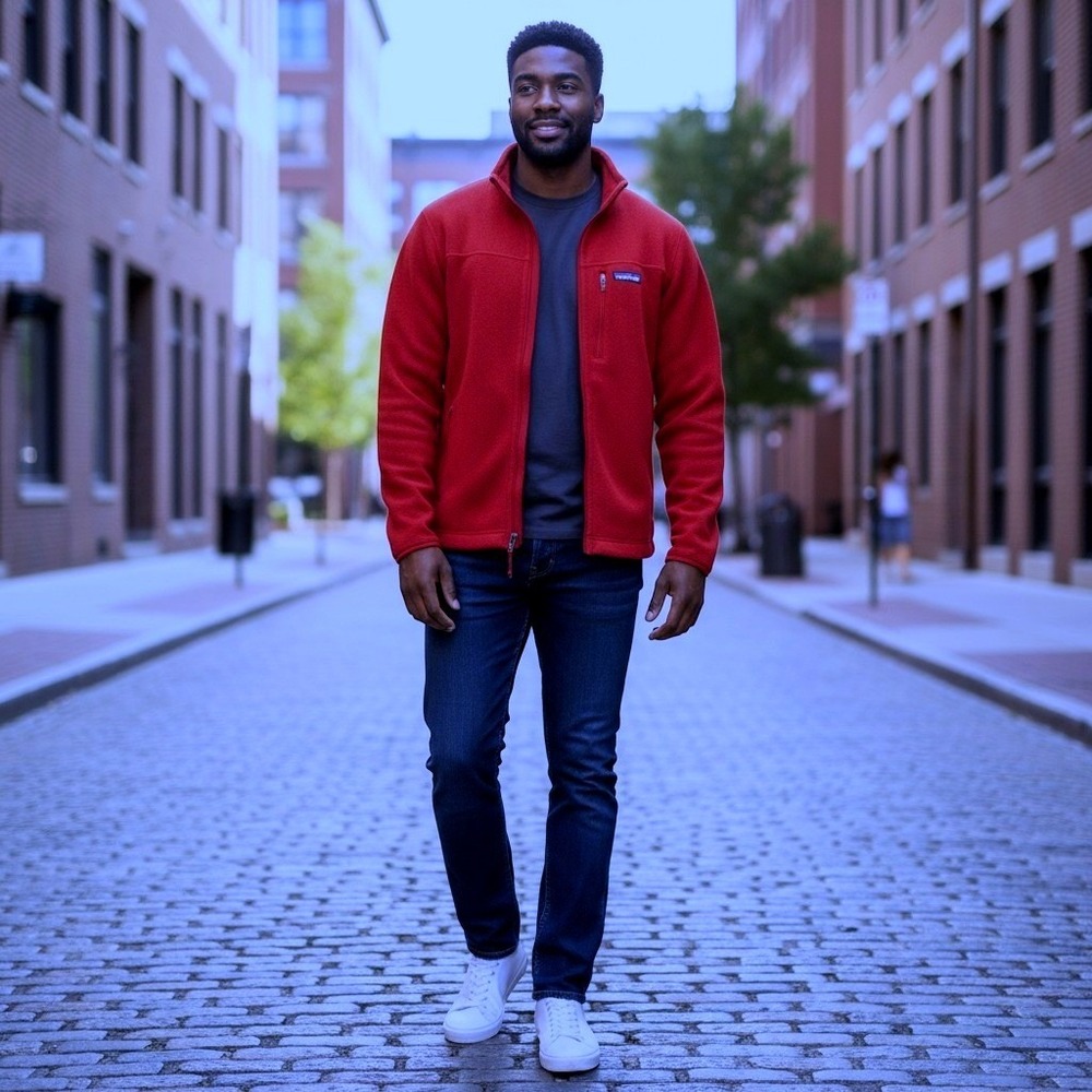Patagonia Synchilla Men's Large Full Zip Fleece Jacket Red Midweight (46" Chest)